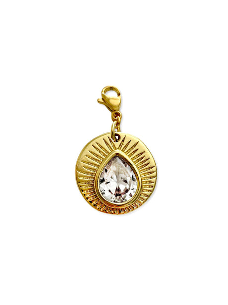 Nami goudkleurige ronde bedel met druppelvormige zirkonia – Zatthu Jewelry