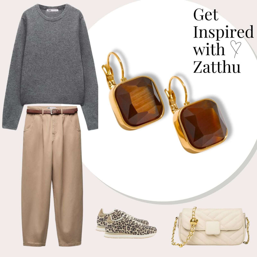 Liff oorhangers met opaal steen bruin