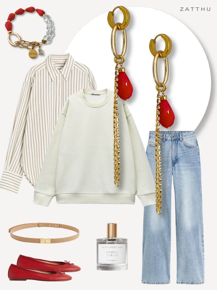 Luna oorringen met hanger en kraal - One of a Kind