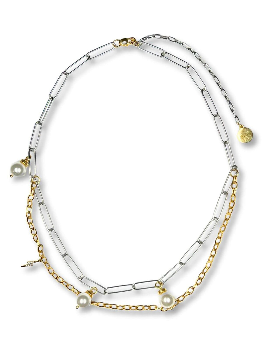 Lune dubbele schakelketting met parels