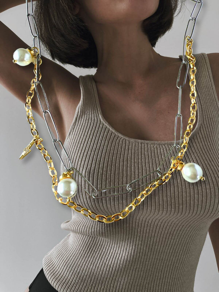 Lune dubbele schakelketting met parels