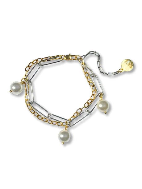 Luni dubbele schakelarmband met parels