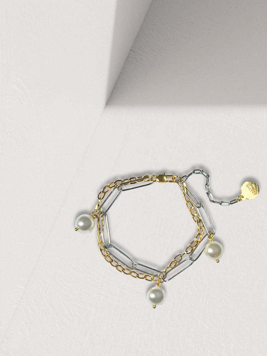 Luni dubbele schakelarmband met parels