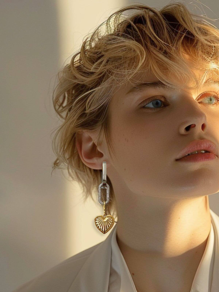 Lutz oorbellen met zirkonia en hart bedel