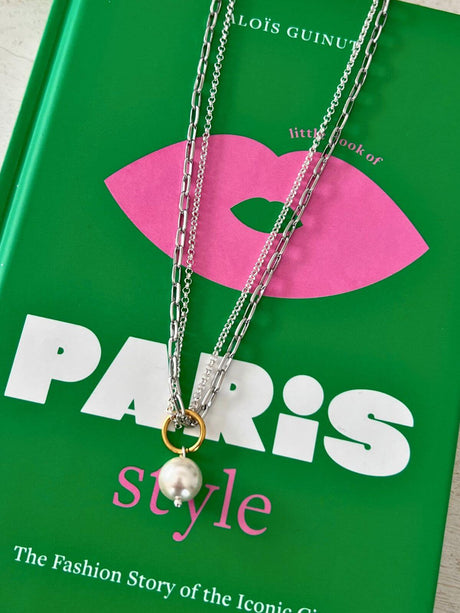 Luun dubbele schakelketting met parel hanger