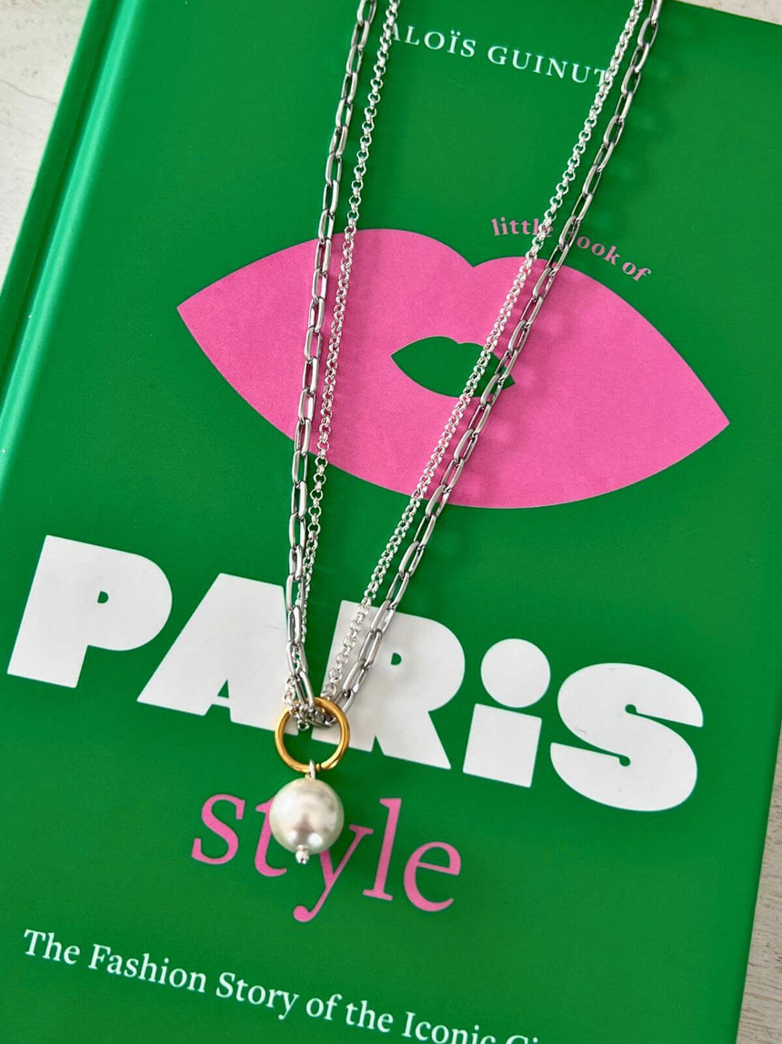 Luun dubbele schakelketting met parel hanger