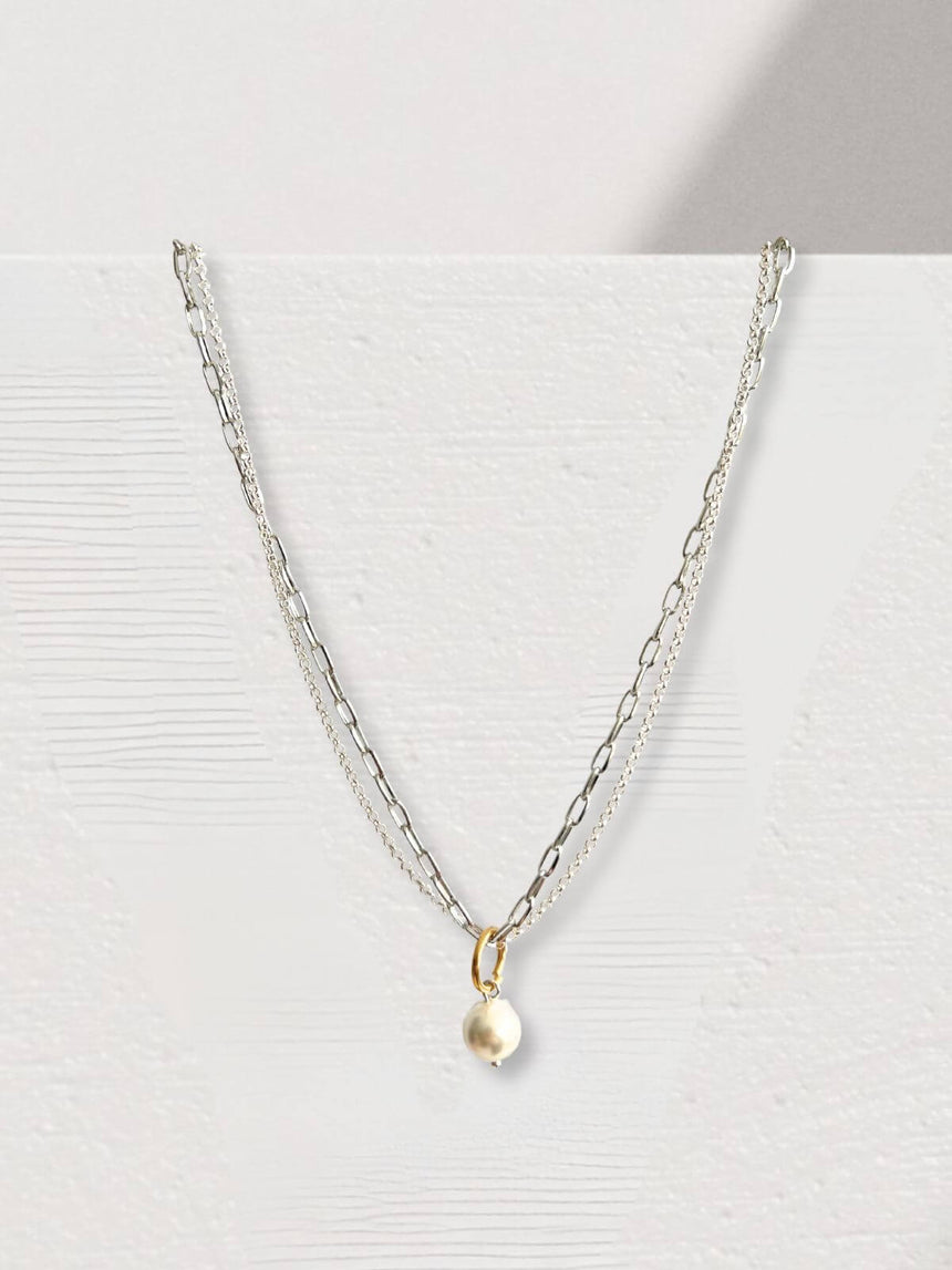 Luun dubbele schakelketting met parel hanger