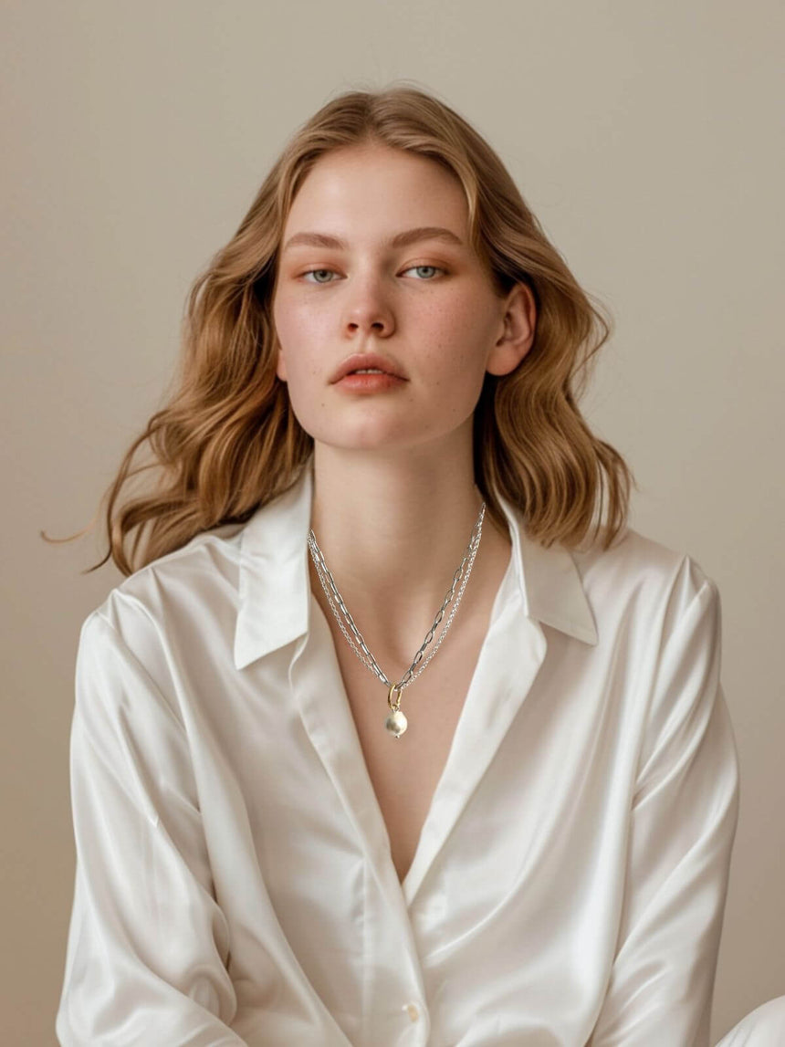 Luun dubbele schakelketting met parel hanger