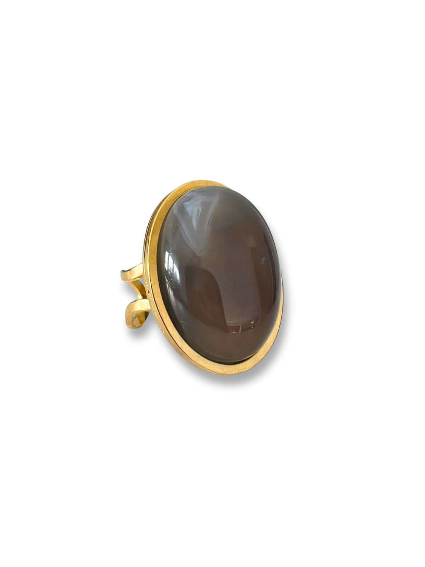 Lyma statement ring met grijze agaat steen - goud