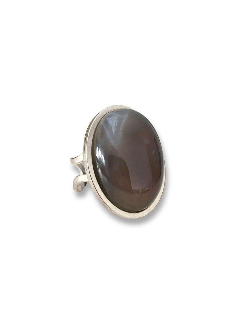 Lyma statement ring met grijze agaat steen - zilver