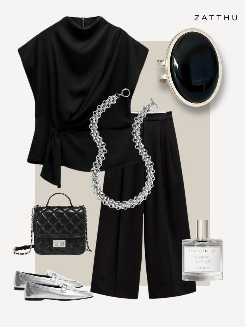 Lyzz statement ring met zwarte agaat steen - zilver