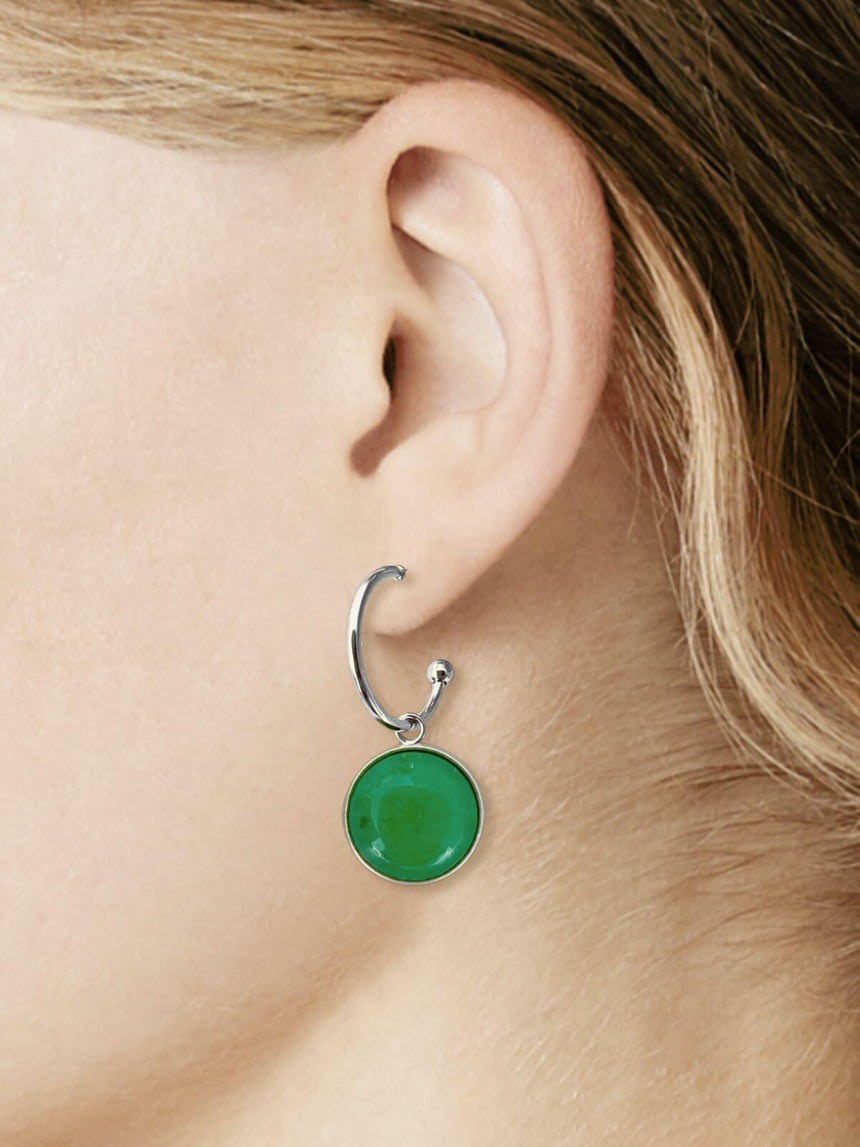 Maay zilveren oorringen met groene agaat