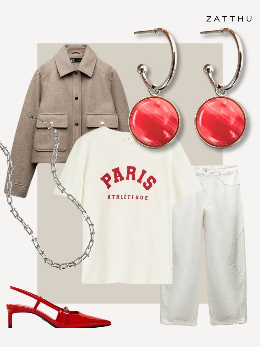 Maci zilveren oorringen met lichtrode agaat