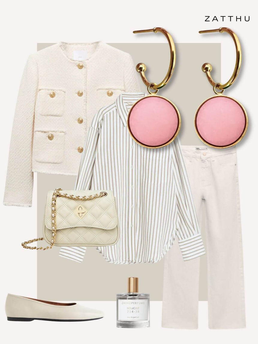 Madi gouden oorringen met roze steen