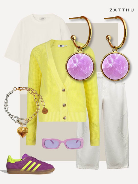 Madu gouden oorringen met lila steen