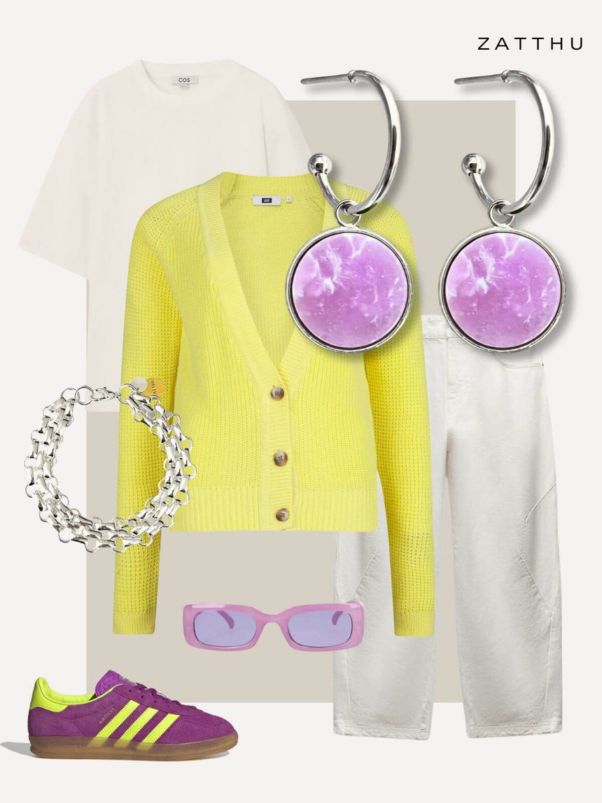 Mady zilveren oorringen met lila steen