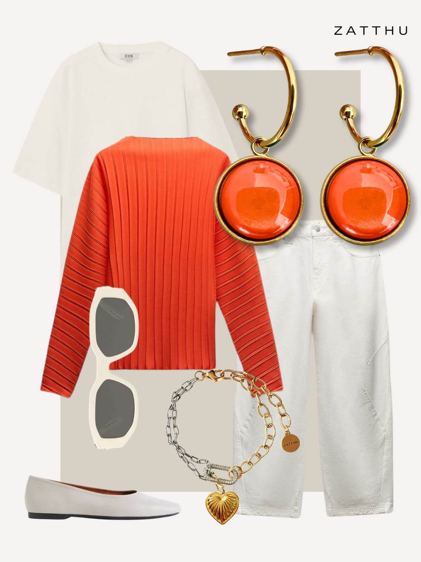 Mael gouden oorringen met oranje steen