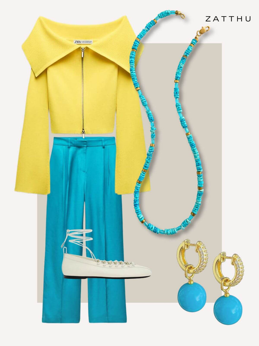 Maja oorringen met zirkonia en turquoise ronde kraal