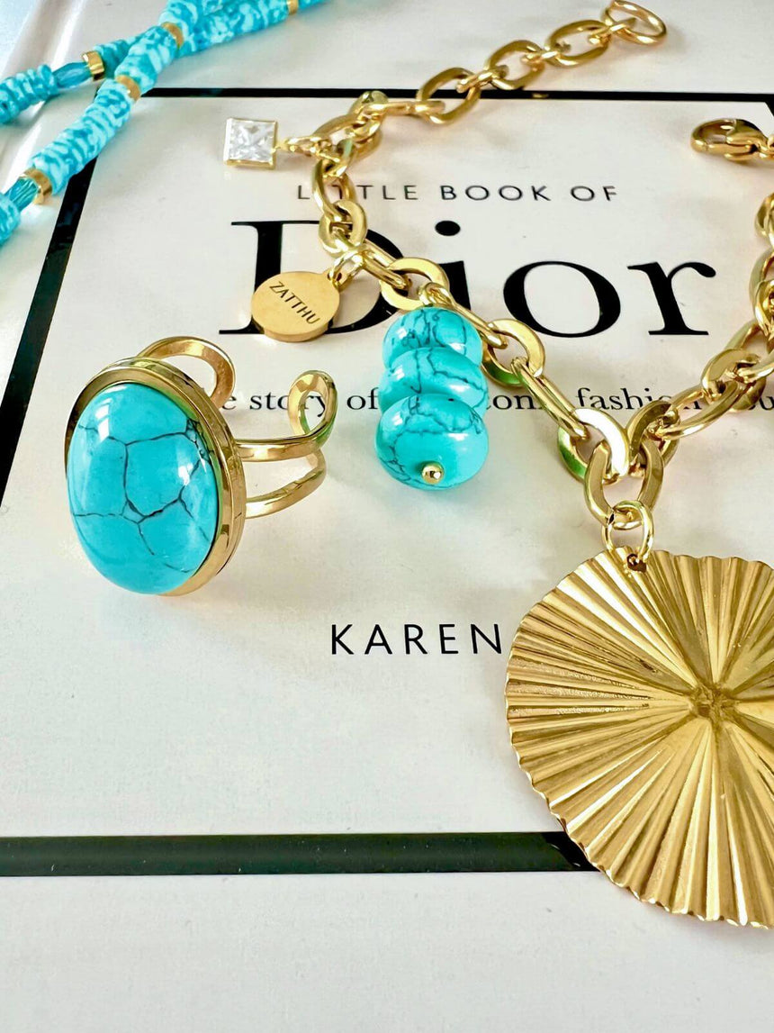 Malu statement ring met turquoise steen