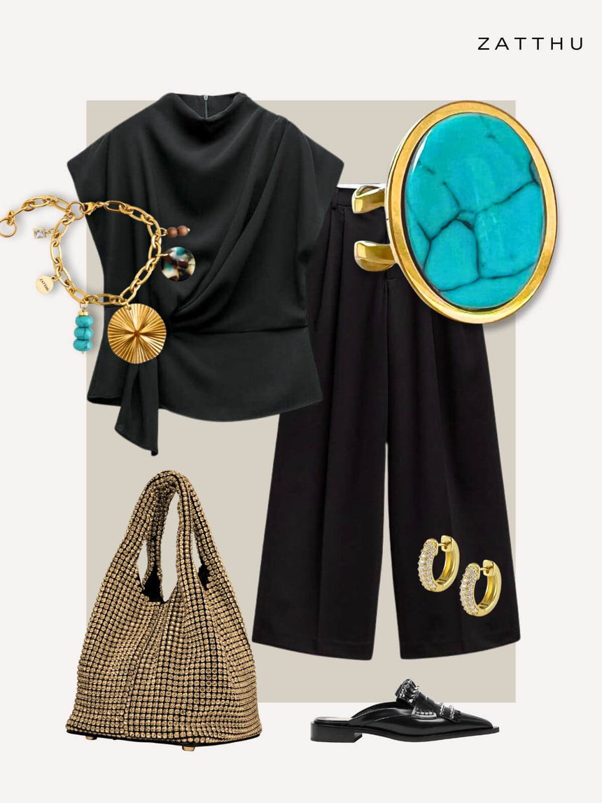 Malu statement ring met turquoise steen