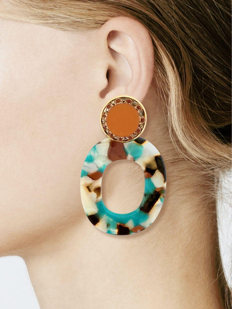 Mali turquoise statement oorbellen met resin