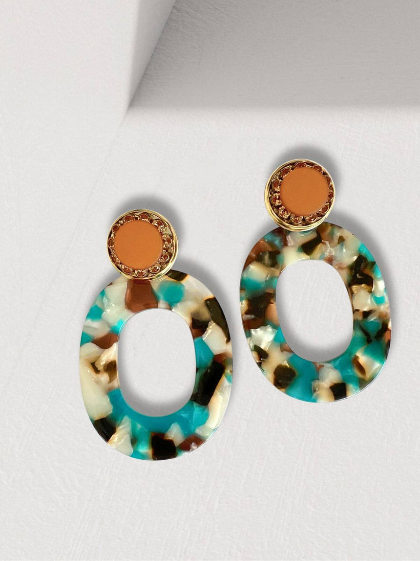 Mali turquoise statement oorbellen met resin