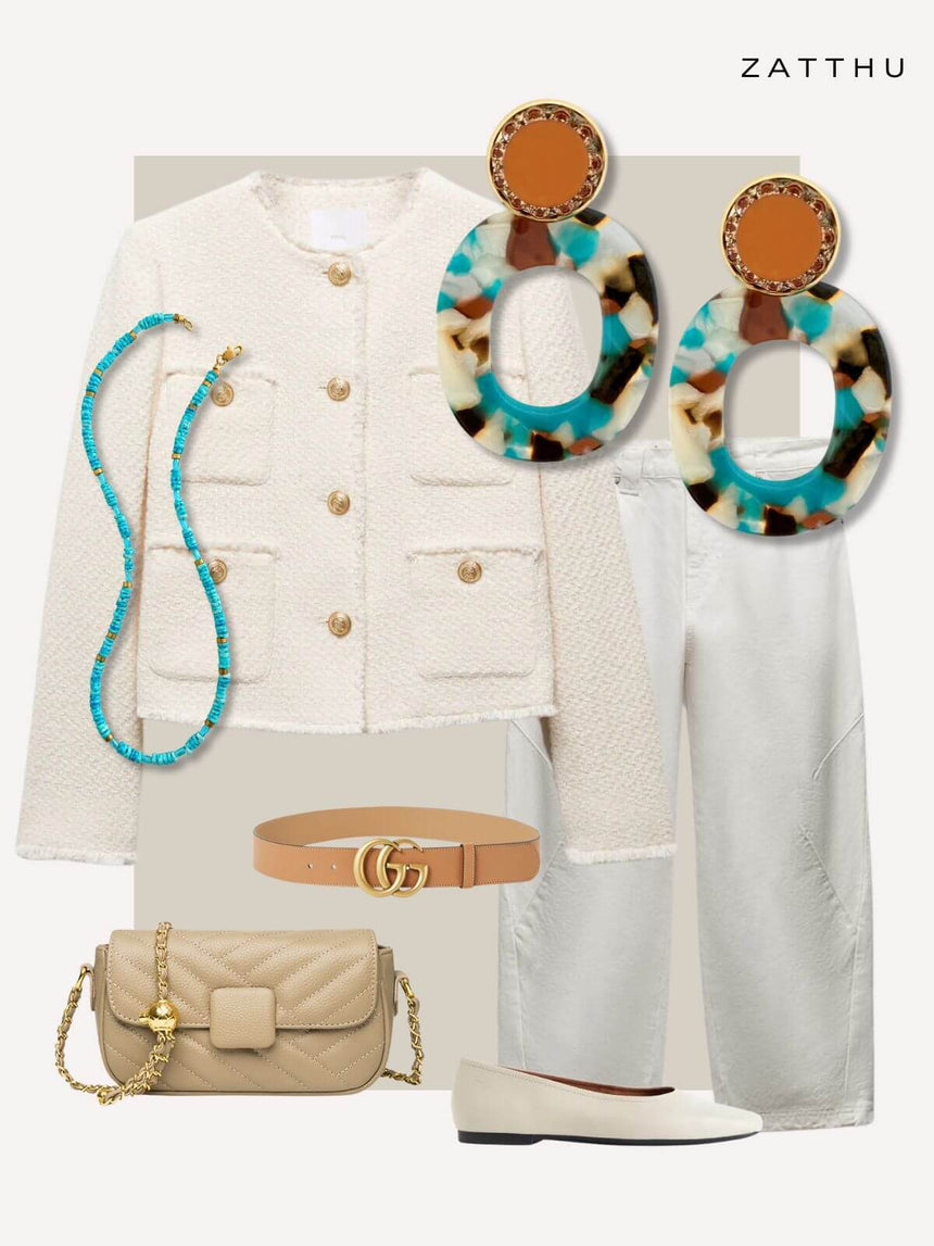 Mali turquoise statement oorbellen met resin