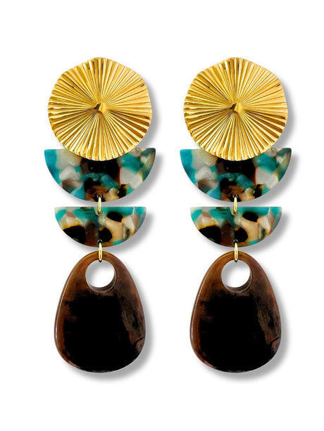 Mana lange turquoise statement oorbellen