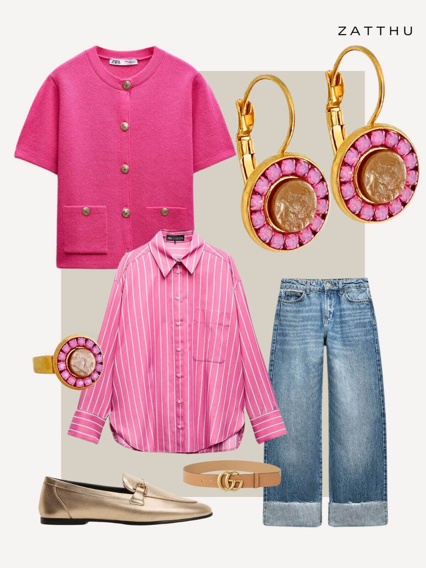 Manu roze oorbellen met steen en kristal