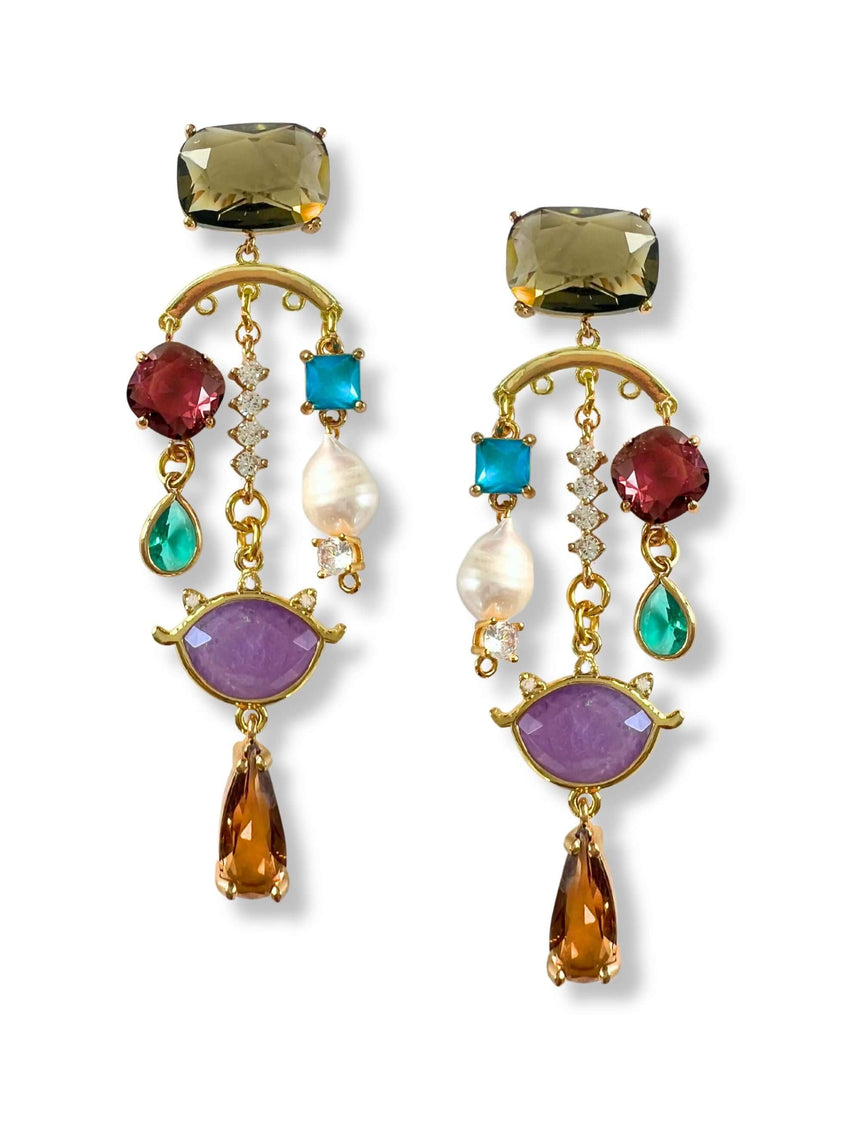 Kristallen en parel oorbellen Minte - stijlvolle statement sieraden