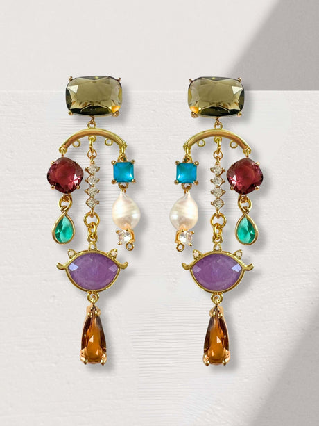 Minte statement oorbellen met kristal en parel - Zatthu Jewelry