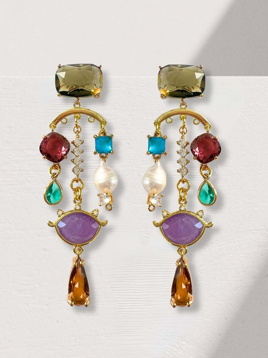 Minte statement oorbellen met kristal en parel - Zatthu Jewelry