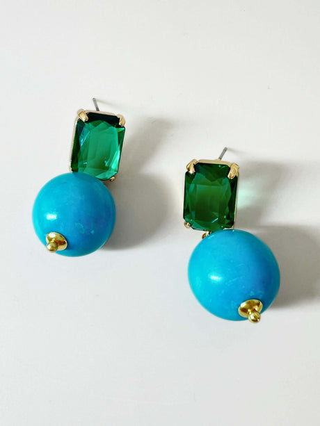 TurquoiseMiyo oorbellen met fonkelend kristal en turquoise tinten