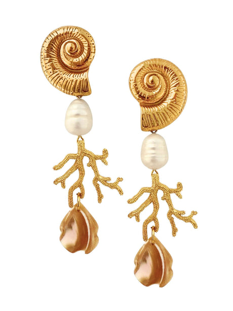 Goudkleurige statement oorbellen met schelp voor dames