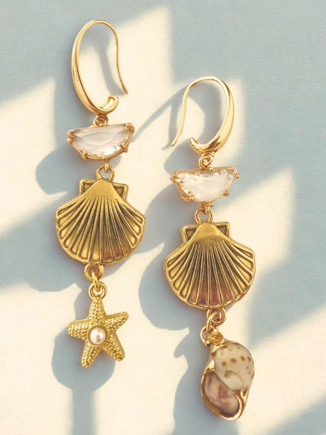 Goudkleurige oorbellen met kristal en schelp voor dames