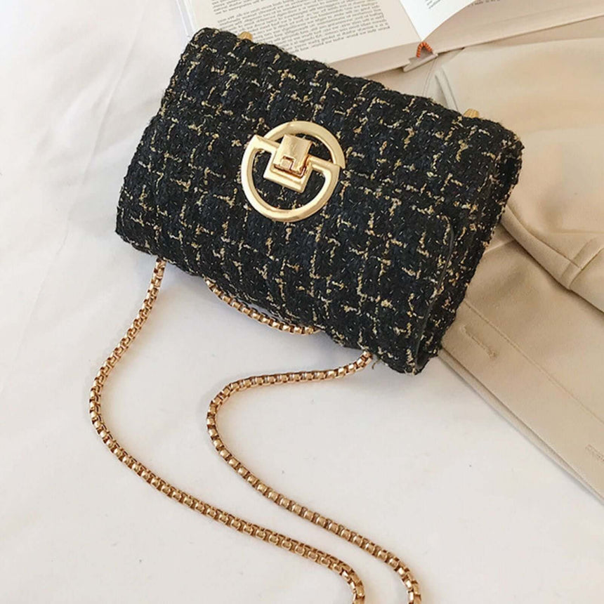 Aamir zwarte schoudertas van tweed