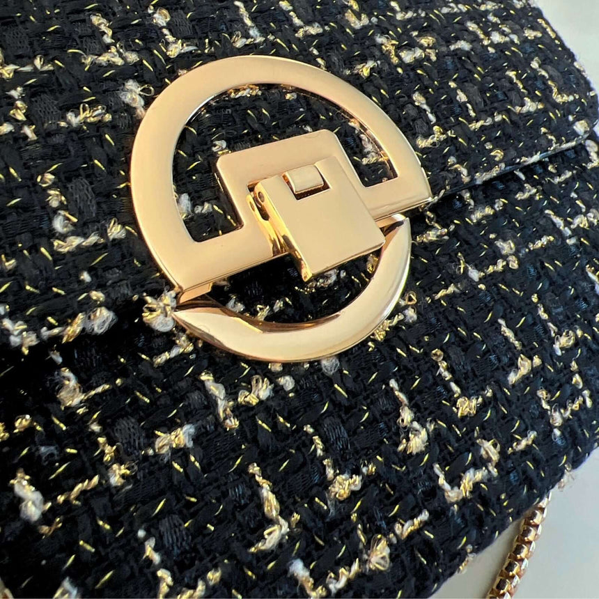 Aamir zwarte schoudertas van tweed