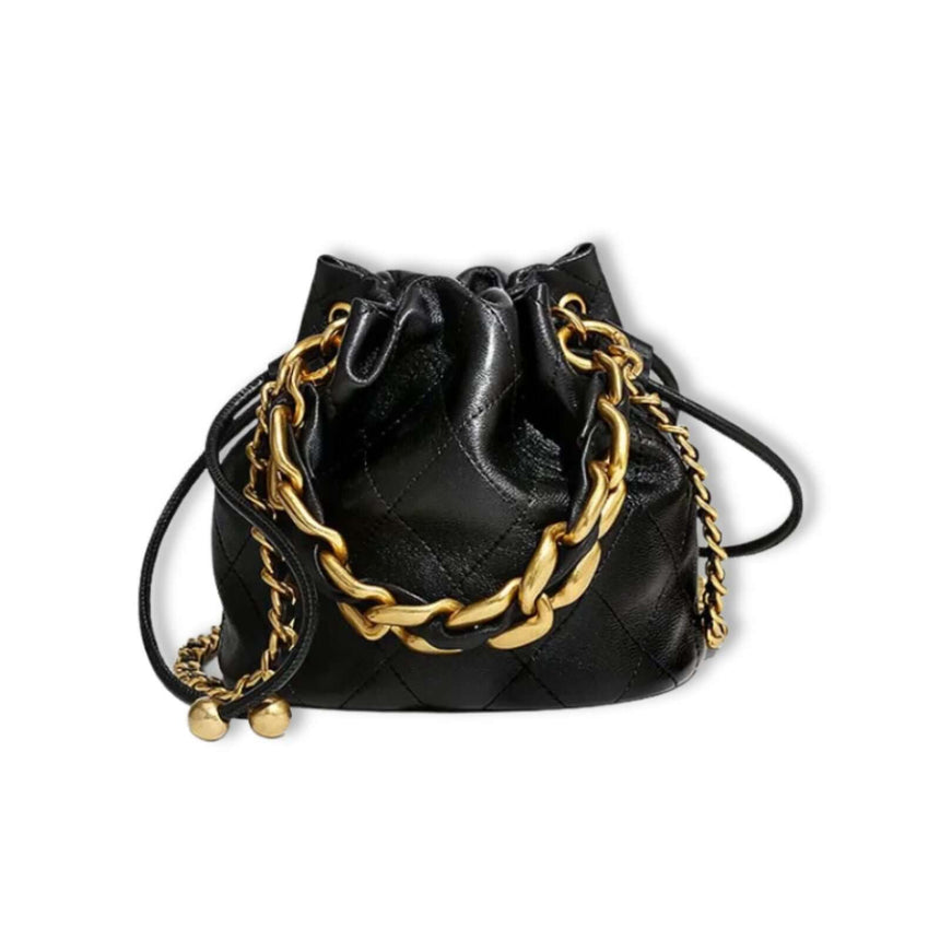 Aasim lederen bucket tasje zwart