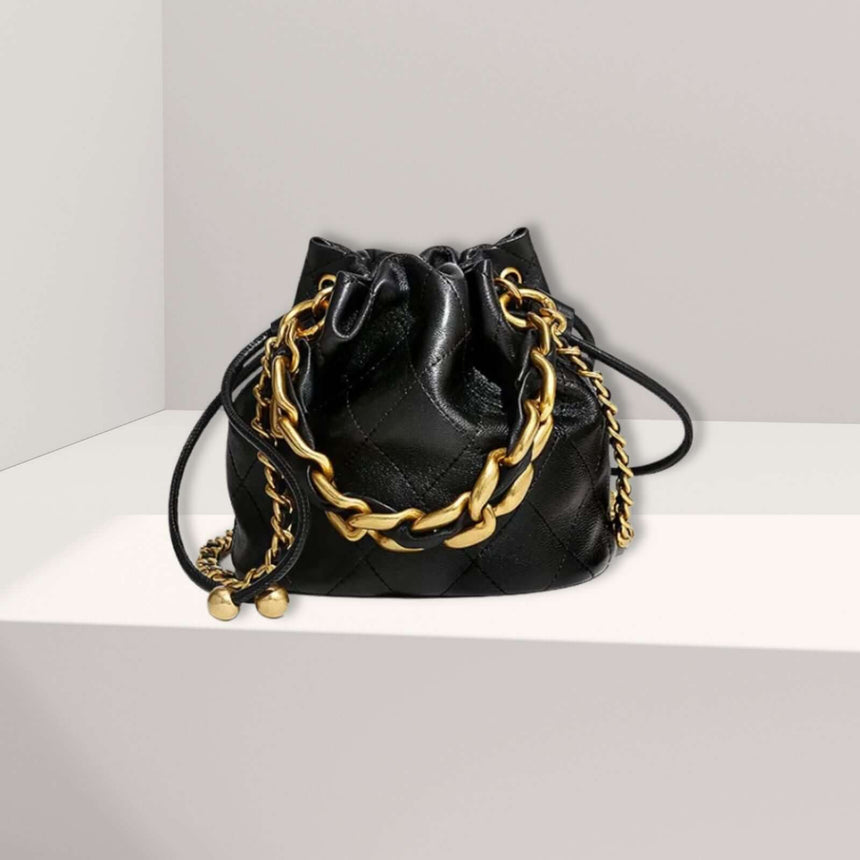 Aasim lederen bucket tasje zwart