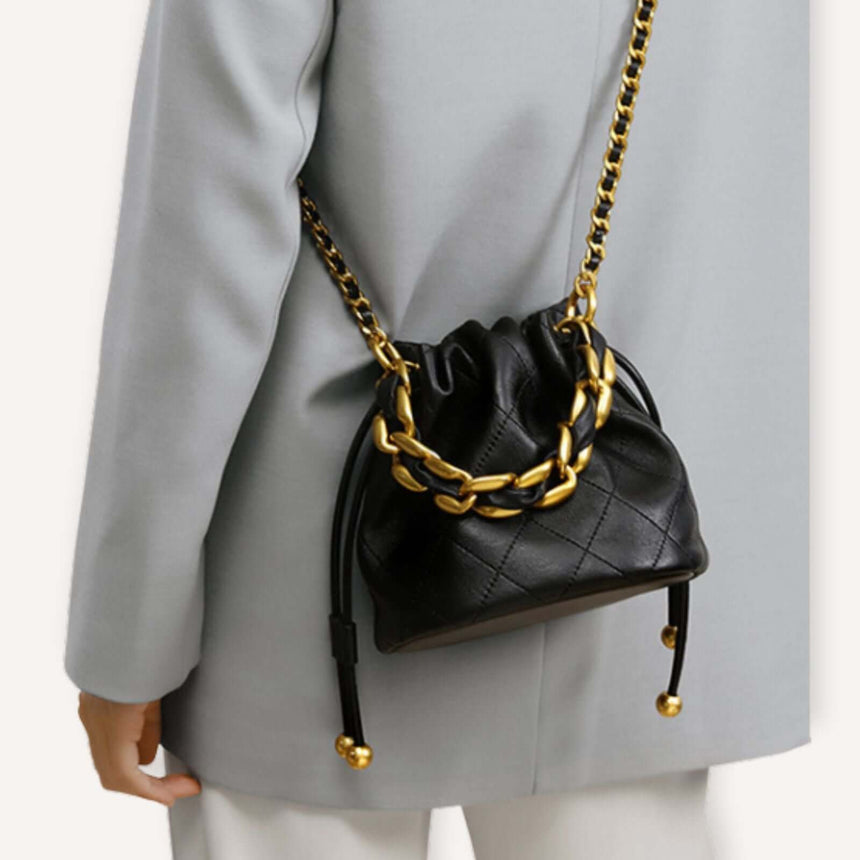 Aasim lederen bucket tasje zwart