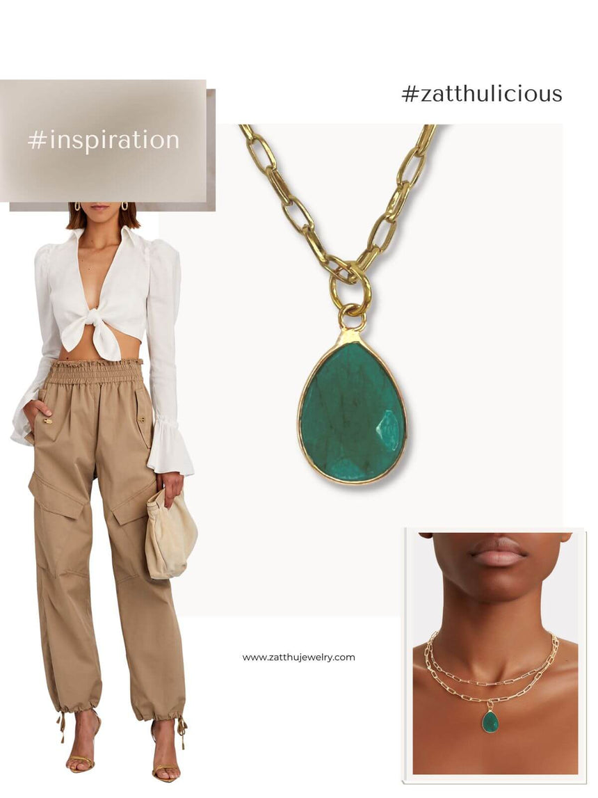 Kary schakelketting met groene hanger