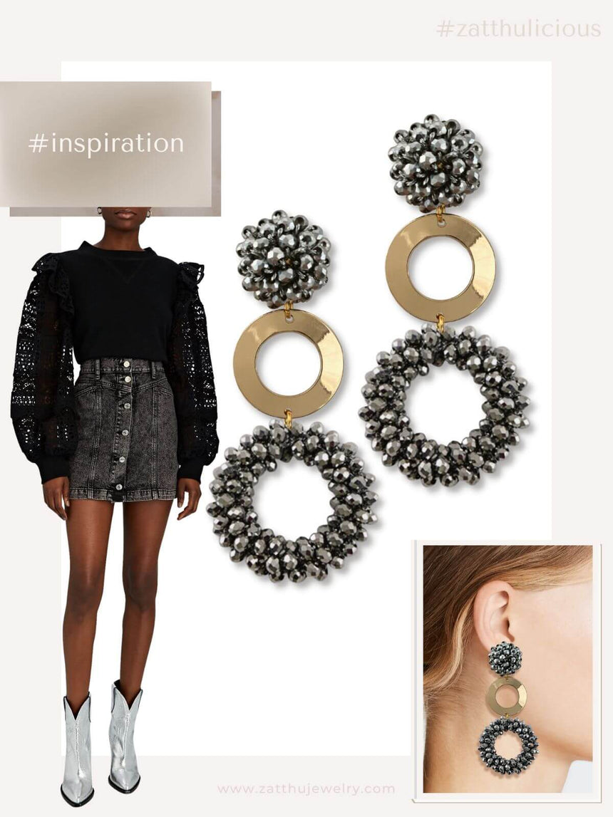 Keta statement kralen oorbellen zilvergrijs