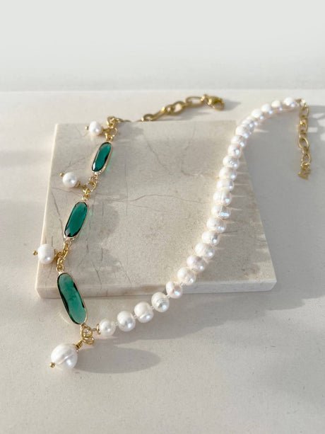 Keza parelketting met kristal groen