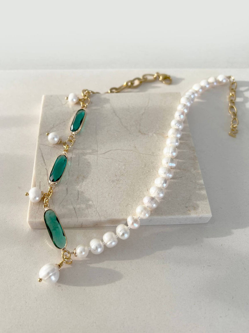 Keza parelketting met kristal groen