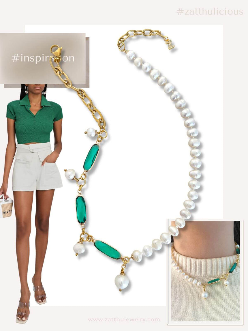 Keza parelketting met kristal groen