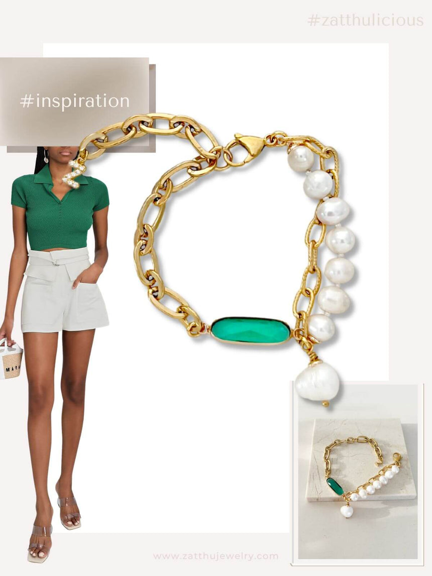 Kiek parelarmband met kristal groen