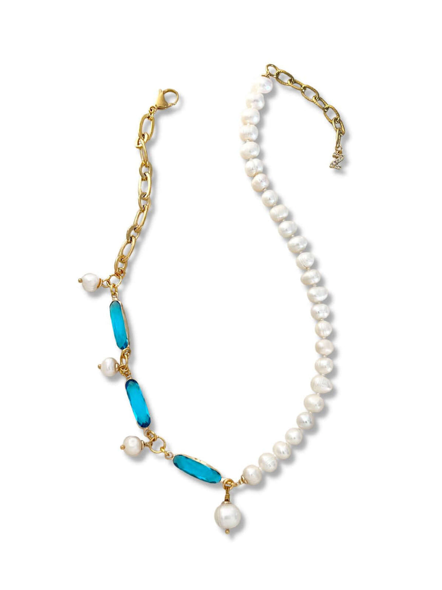 Kima parelketting met kristal aqua