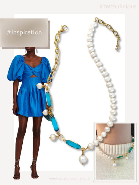 Kima parelketting met kristal aqua