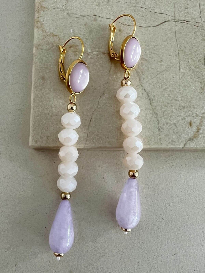 Lacy oorhangers met resin paars