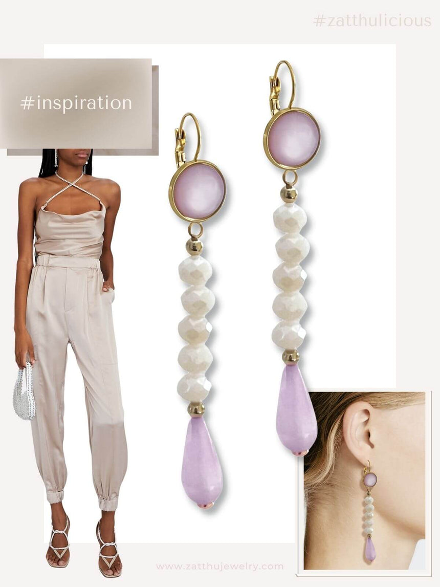 Lacy oorhangers met resin paars